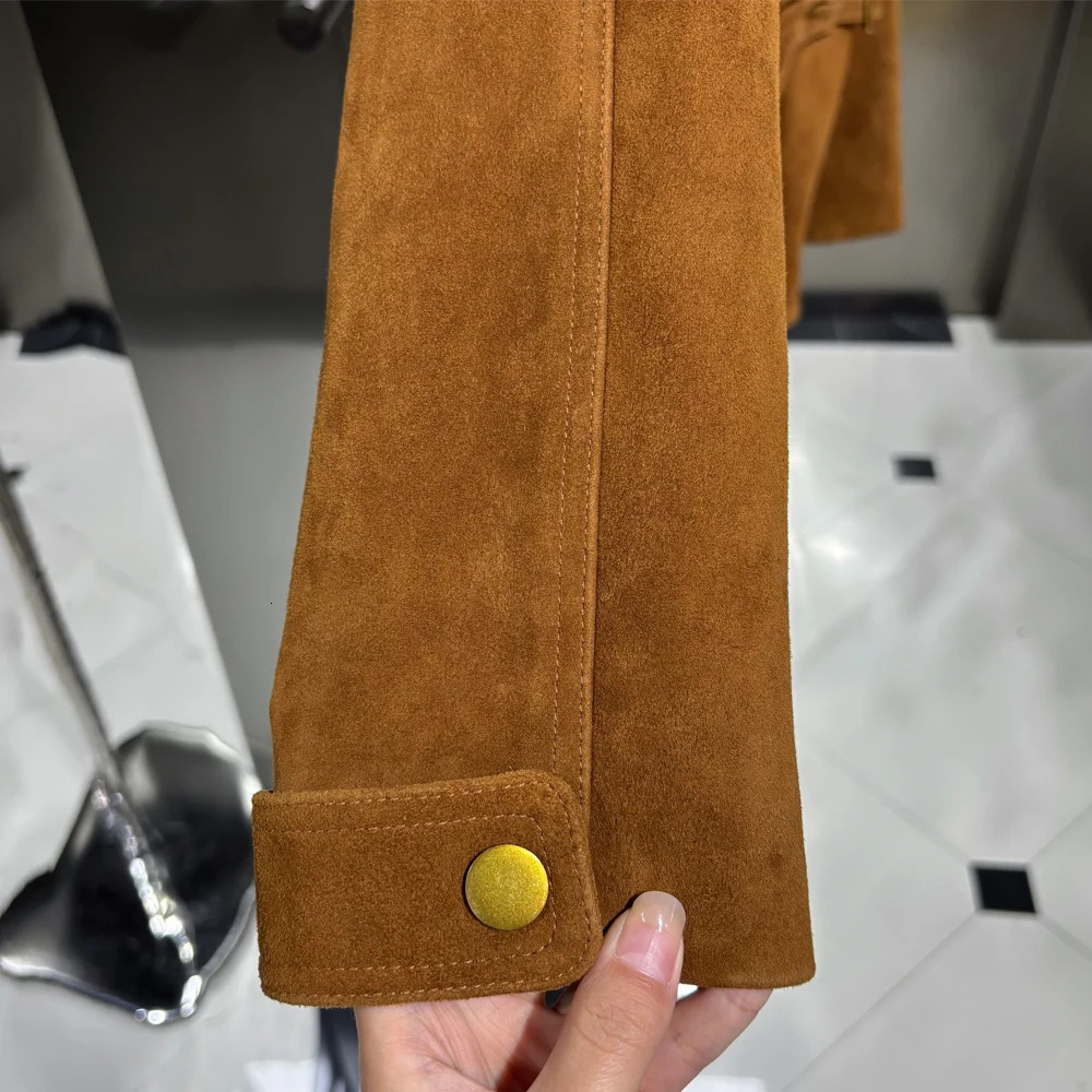 Elegant Real Sheepskin Leather Jacket for Women Oversized with Belt Autumn Fashion Female Outerwear 251021