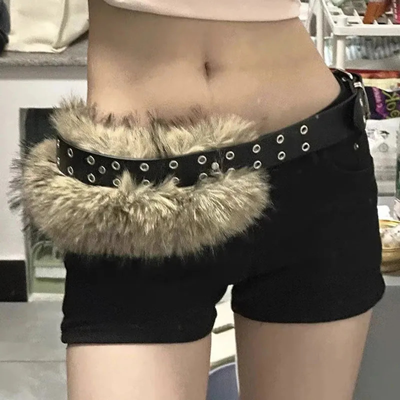 Retro Punk Y2K Fur Belts for Sexy Girls Subculture PU Leather Hollow Hole Fur Waist Band Fashion HipHop Belt Jeans Pants Decor 251013