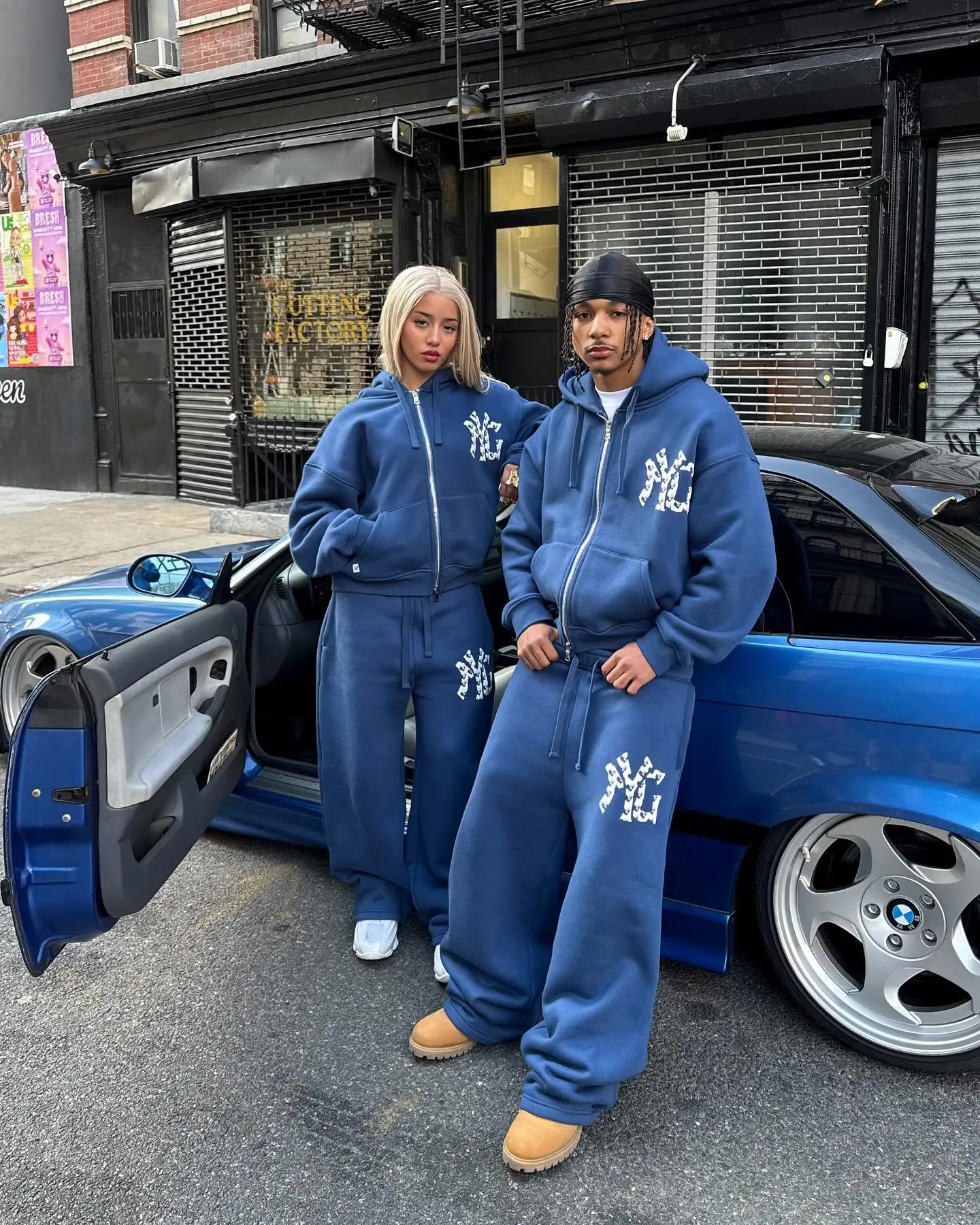 Royal Blue Hoodies Mens Womens Pants Two Piece American Y2K Streetwear Vintage Loose Set Tracksuit Men Clothing 251022