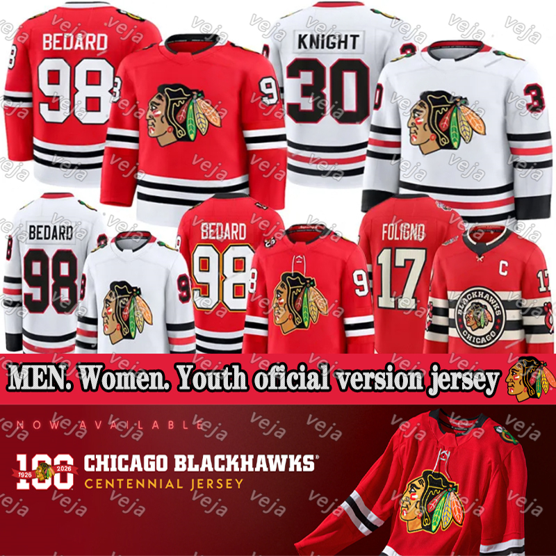 #98 ConnorS Bedard chicago hockey jersey blackhawksS jersey #55 Artyom Levshunov Frank Nazar Spencer Knight Teuvo Teravainen Anton Frondell Jason Dickinson jerseys