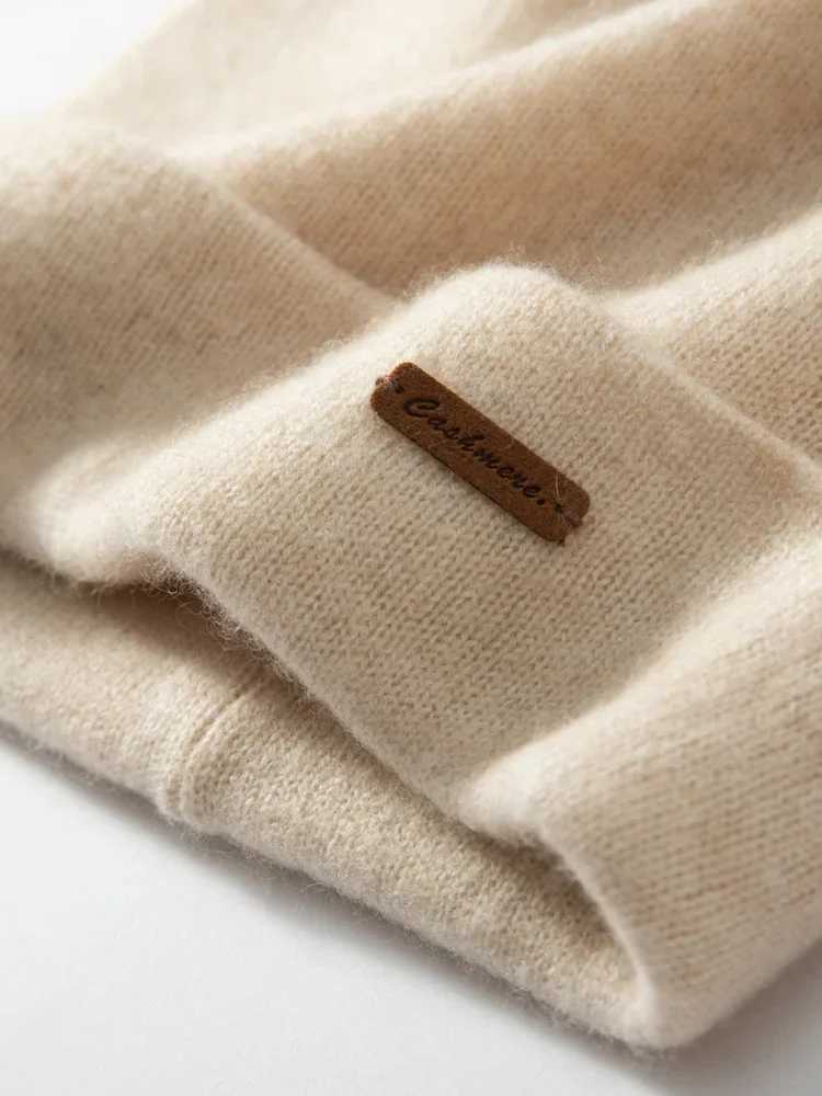 100 Cashmere 2Layers Beanies Solid Knit Caps Unisex Hat Casual Men New Year Special Price Basic Soft Women Warm Hair Bonnet J251022