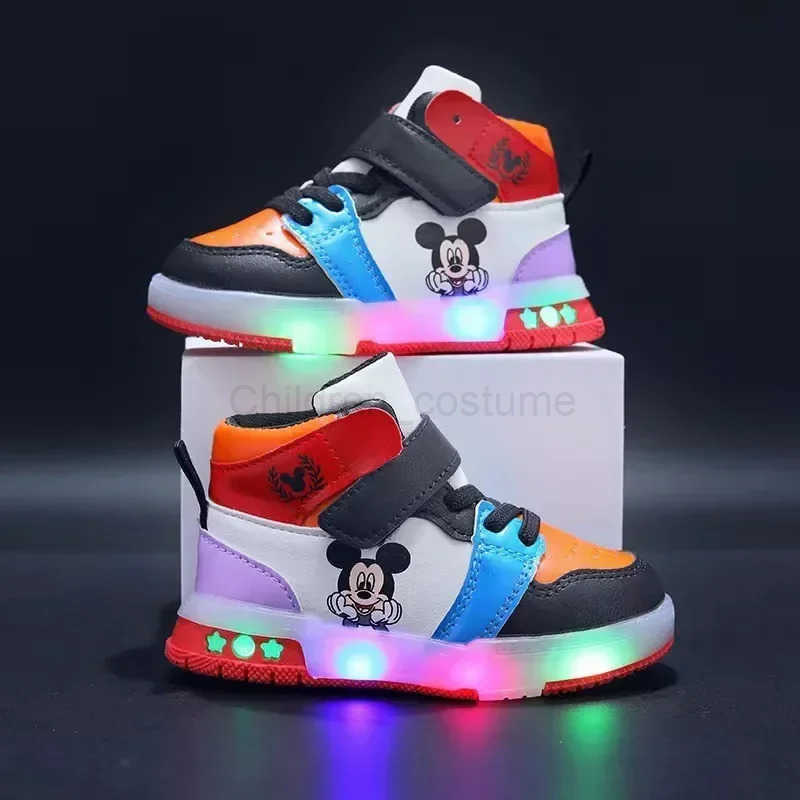 Disney Childrens Sneakers Boys Girls Mickey Led Light Sport Shoes Student Shoes Hook Antislip Kids Outdoor Shoes Basket Shoes H251022