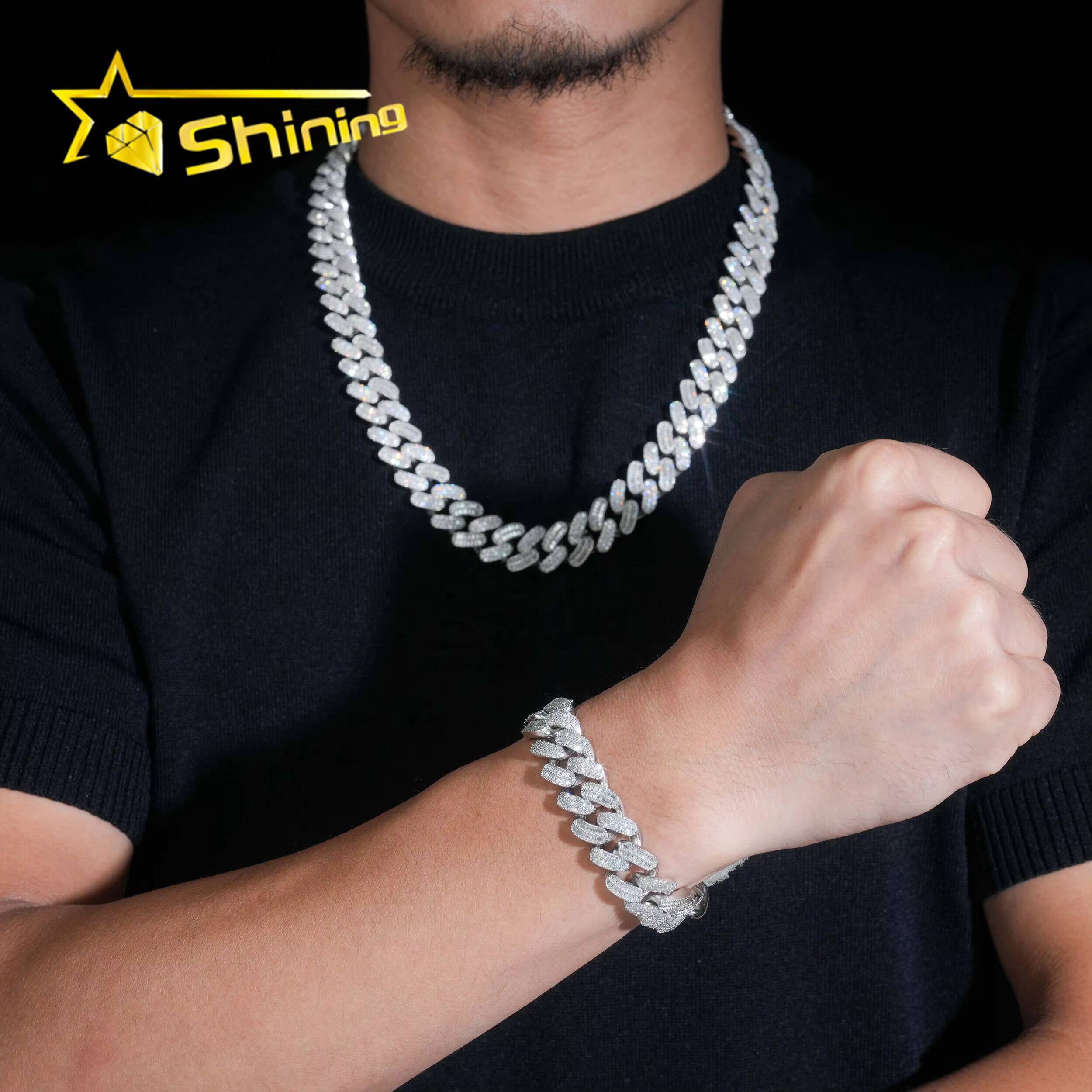 Hip Hop Rapper Jewelry 925 Silver 15mm Pass Diamond Tester Moissanite Miami Iced Out Cuban Lidynamic Chain