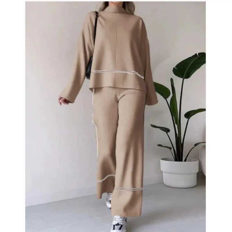 2 Piece Set Women Autumn 2025 Clothing Fashion Long Sleeve Casual Top Loose High Waist Flared Pants Set Casual Streetwear SetsT251022