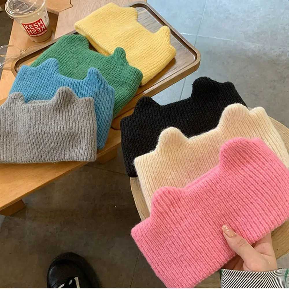 Cute Cat Ears Warm Knitted Headband Female Retro Face Wash Elastic Hair Bands Widebrimmed Head Wrap V251022
