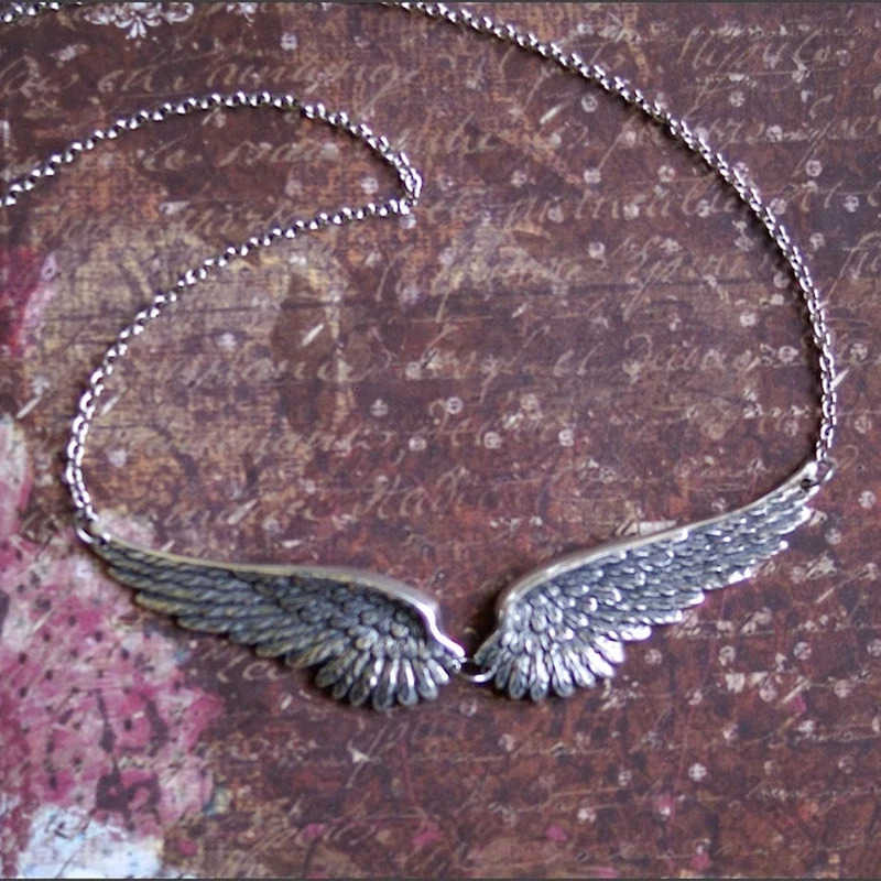 Vintage Angel Wings Feather Choker Big Pendant Aesthetic Link Chains Statement Necklace for Women Collar Bib Wedding Tribal Gift U251022