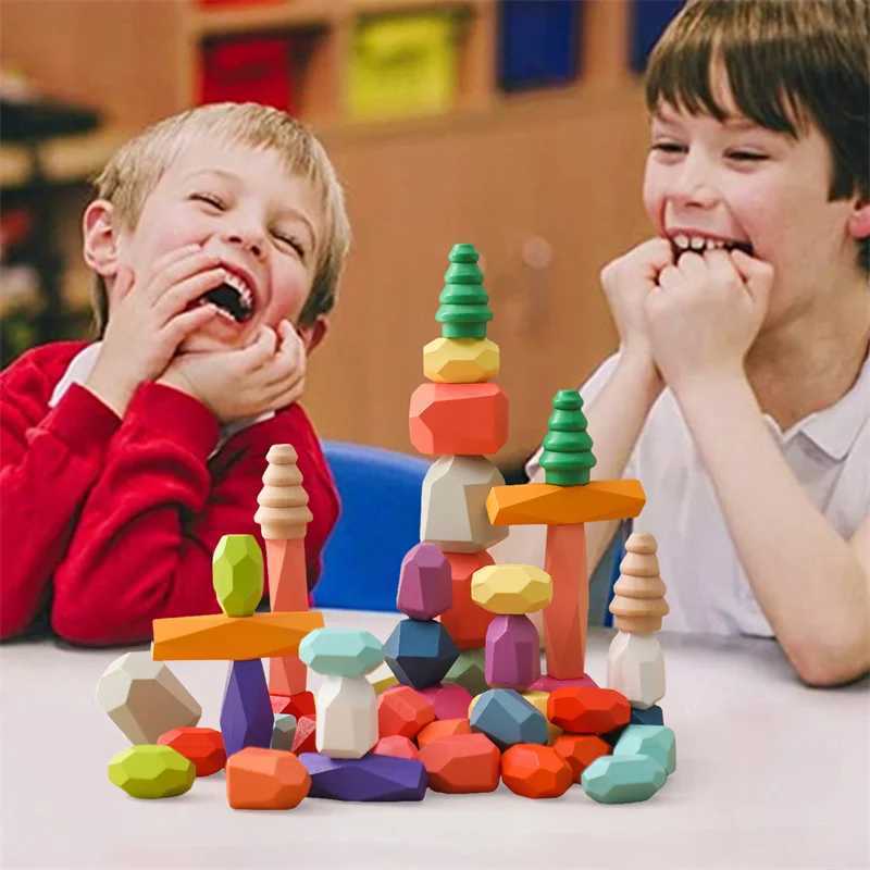 Baby MontessoriCreative Loose Parts Toys Wooden Rainbow Blocks Constructor Set Toys for Children Nordic Sensory Toy Baby Gifts J251022