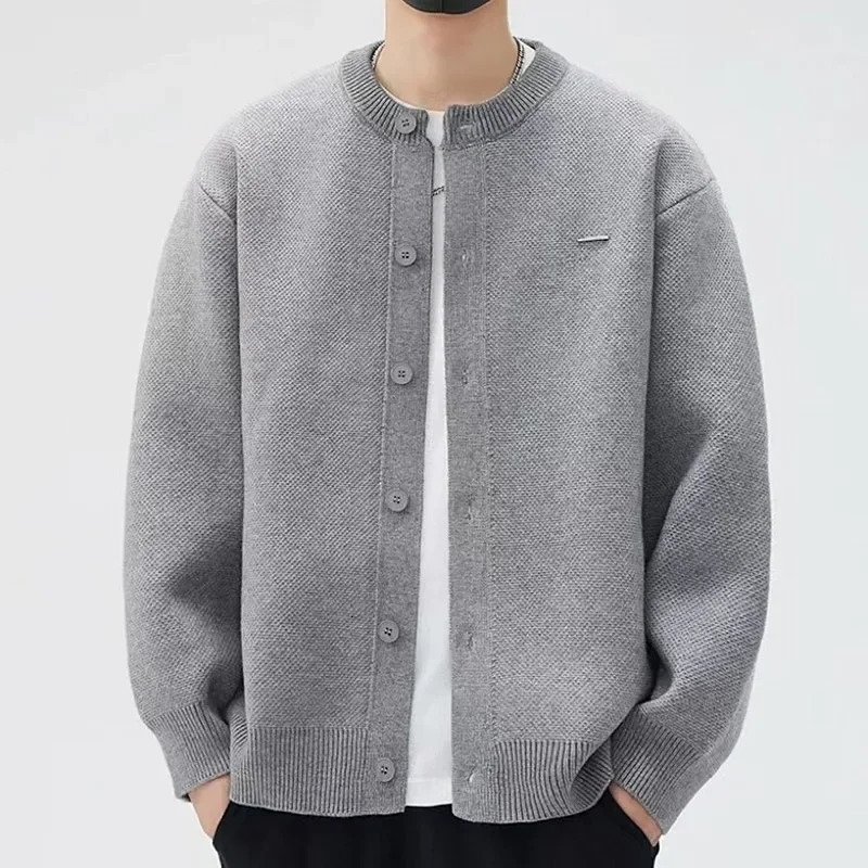 Mens Knitted Cardigan Autumn Winter Trendy HighEnd Feel Idle Style Stand Collar LooseFit Sweater Jacket 251018