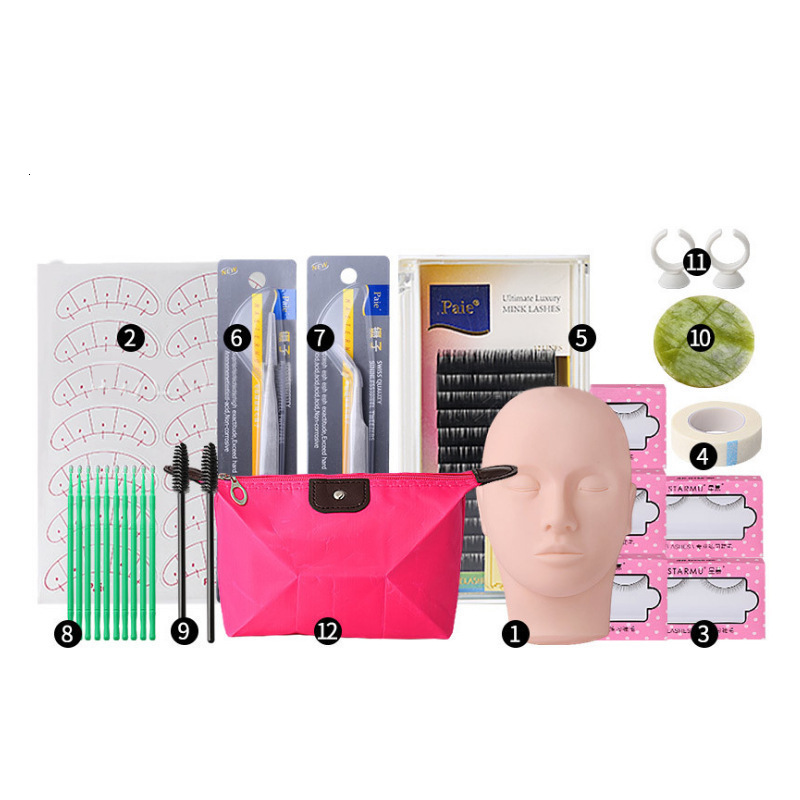 False Eyelashes 19PCS False Eyelash Extension Training Kit Practice Model Head Eye Pad Tweezers Glue Ring Brush 19pcs Grafting Eyelash Tools 230802