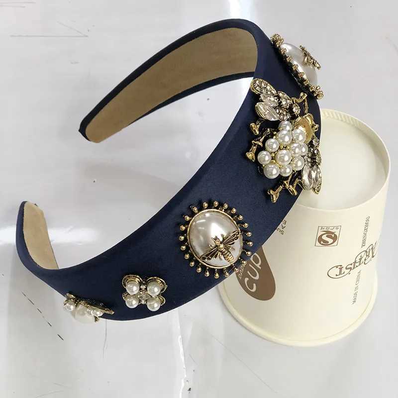 Baroque Rhinestone Headband Hairband for Women Girls Metal Bee Beads Flower Head Hair Accessories V251022