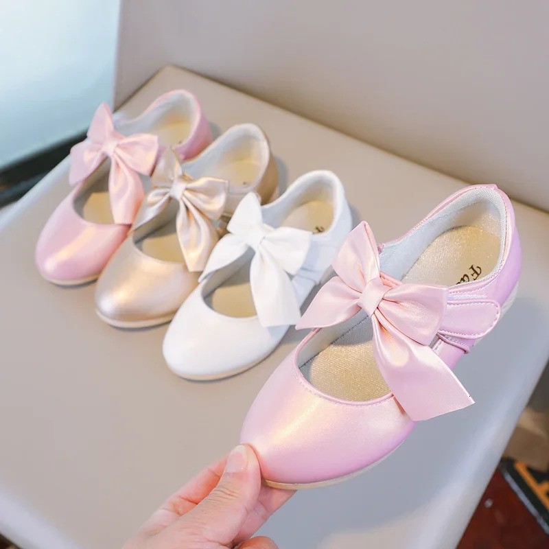 Girls Princess Shoes Shallow Bowknot Metallic Color Fashion Sweet Girls Mary Janes Shoes Light Nonslip 2636 Kids Ballet Flats i251021