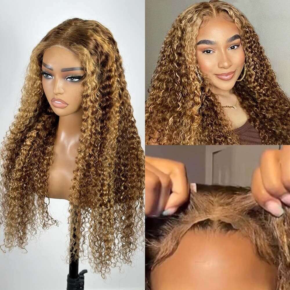 13*4 Lace Front With Small Curls, Middle Part, Long Curly Hair, Synthetic High-Temperature Fiber Wig