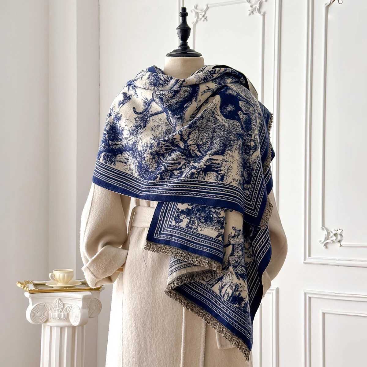 Elegant Animal Jacquard Shawl for Women Winter Thick Warm Scarves Double Sided Design Coldproof Windproof Blanket Scarf J251129