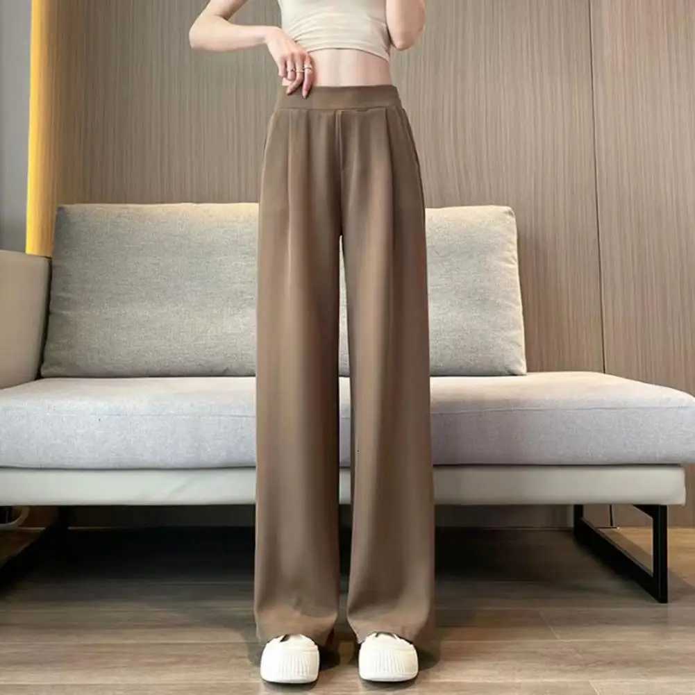 Loose Pants Stylish Womens Wide Leg Pants with Pockets for Office Wear Casual Outfits Solid Color High Waist Relaxed FitT251022