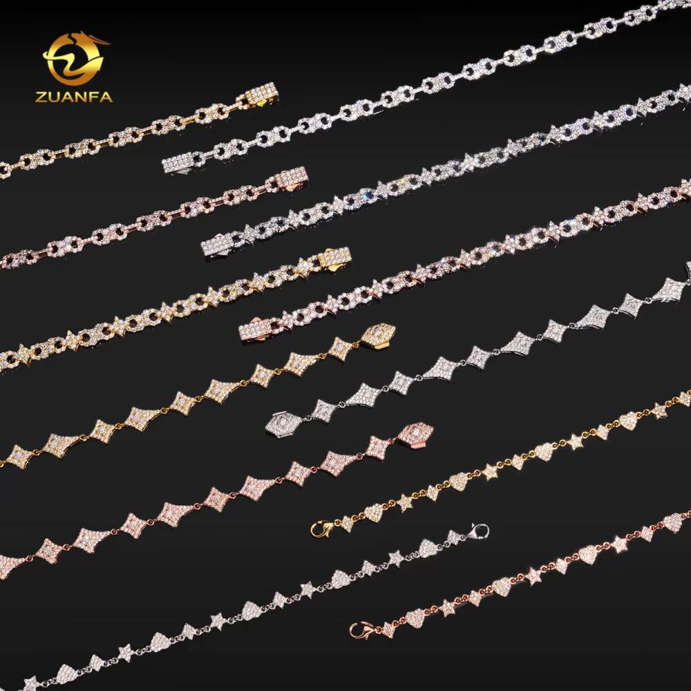 4 Styles Fashion Moissanite Necklace Hip Hop Jewelry Cluster Iced Out Moissanite Diamond Link Chain