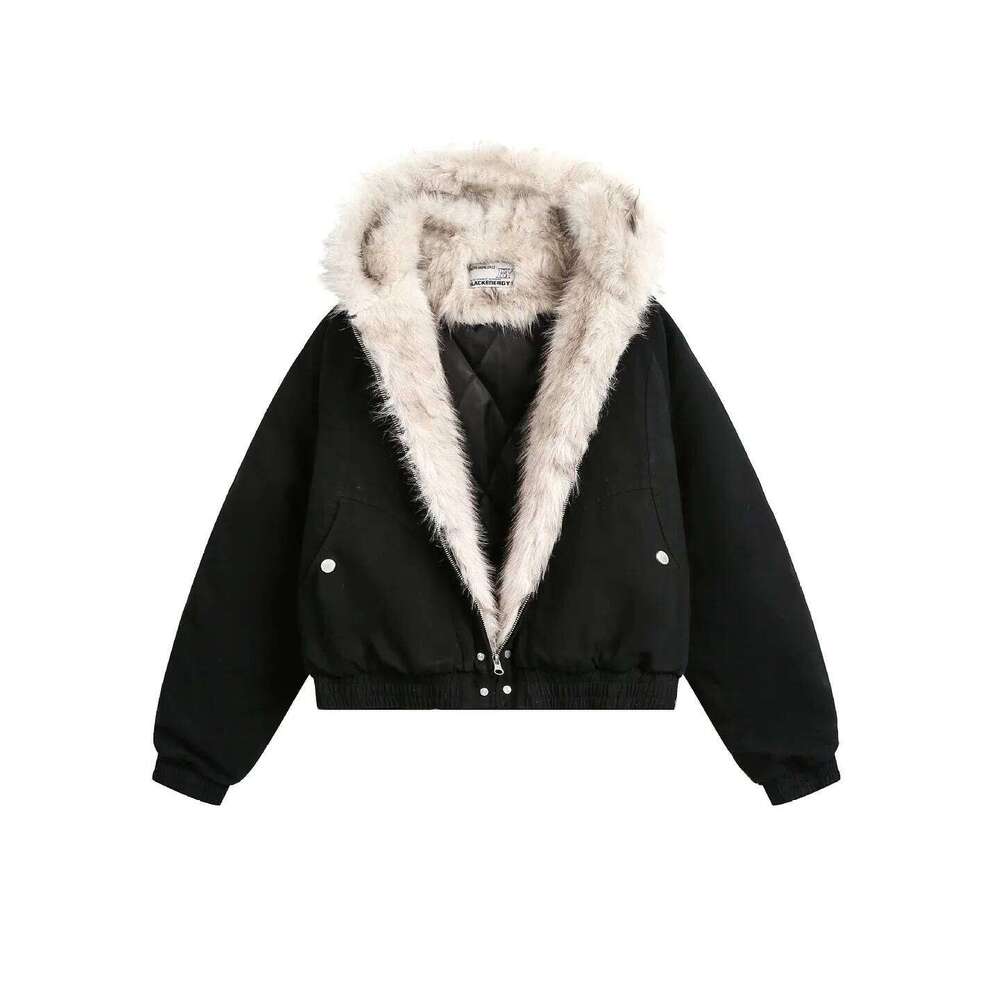 American Haruku Warm Mens and Womens Retro Simple Plush with New Loose Leather Motorcycle Punk Fur Collar Jacket