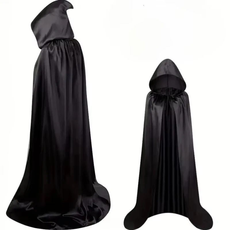 Halloween Masquerad Cloak Hooded Black Robe Witch Long Cape Cosplay Costume Prop Party Performance Supplies Holiday Decoration 251016