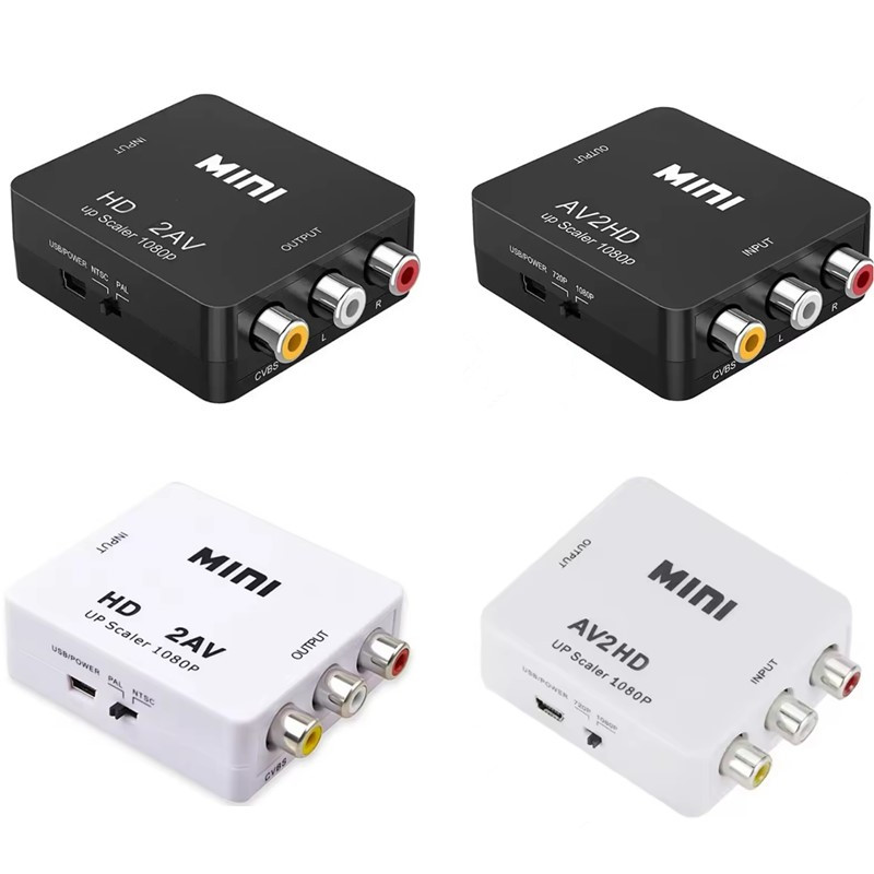 AV2HD 1080P HDTV Video adapter Mini AV to HD Converter CVBS L/R RCA TO HDTV CVSB L R Video Scaler Converter Box Support NTSC PAL Output For Xbox 360 PS3 PC360