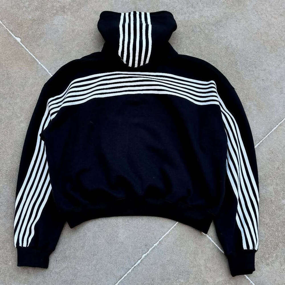 American Style Striped Print Loose Unisex Street Hip Hop Personality Patch Embroidered Sweatshirt and Sweatpants