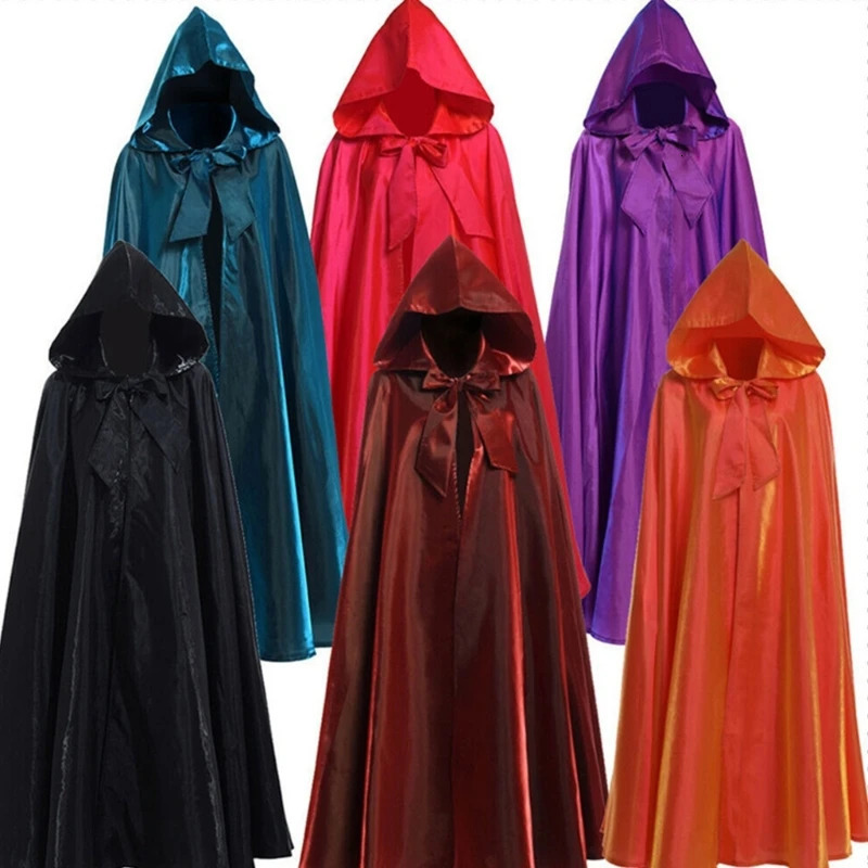 Halloween Party Costume Women Men Adult Long Robe Hooded Cloak Witchcraft Christmas Holiday Solid Color Medieval Cape 251016