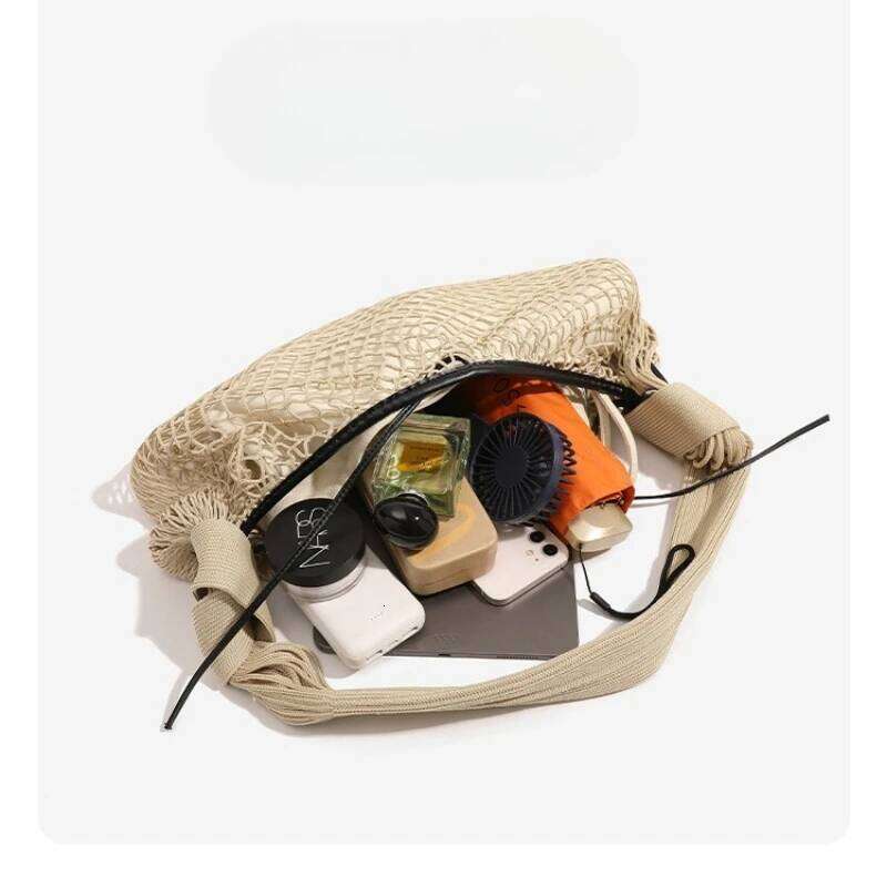 Spring/Summer Vacation Style Women Hollow Mesh Underarm Bag Fishing Net Knot Design Unisex Trendy Shoulder Crossbody Purse Mdng251022