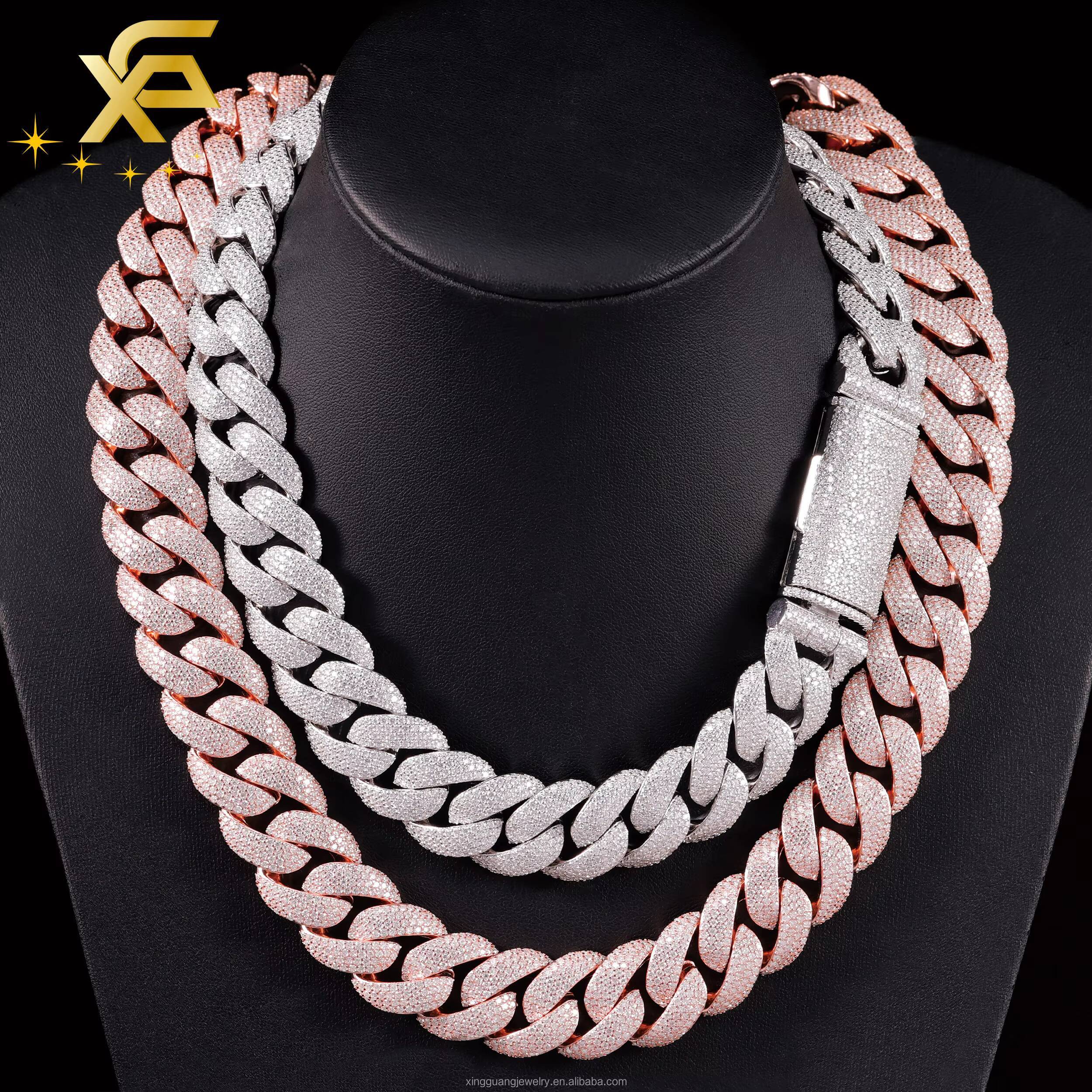 Heavy Silver Weigh Bigger Size Customized Trend Made Iced Out 30mm Diamond Hip Hop Necklace 925 Silver Rapper Cuban Lidynamic Chain