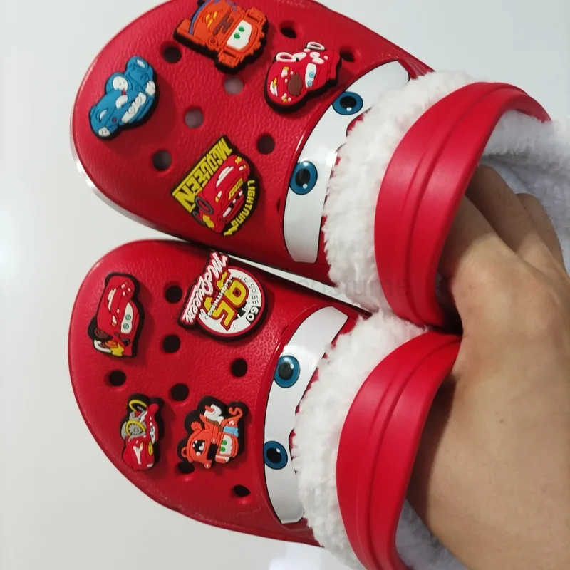 Disney 2025 New Winter Lightning Mcqueen Eva FleeceLined Punchy Shoes Warm Cotton Slippers MenS Plush Slippers Christmas Gift H251022