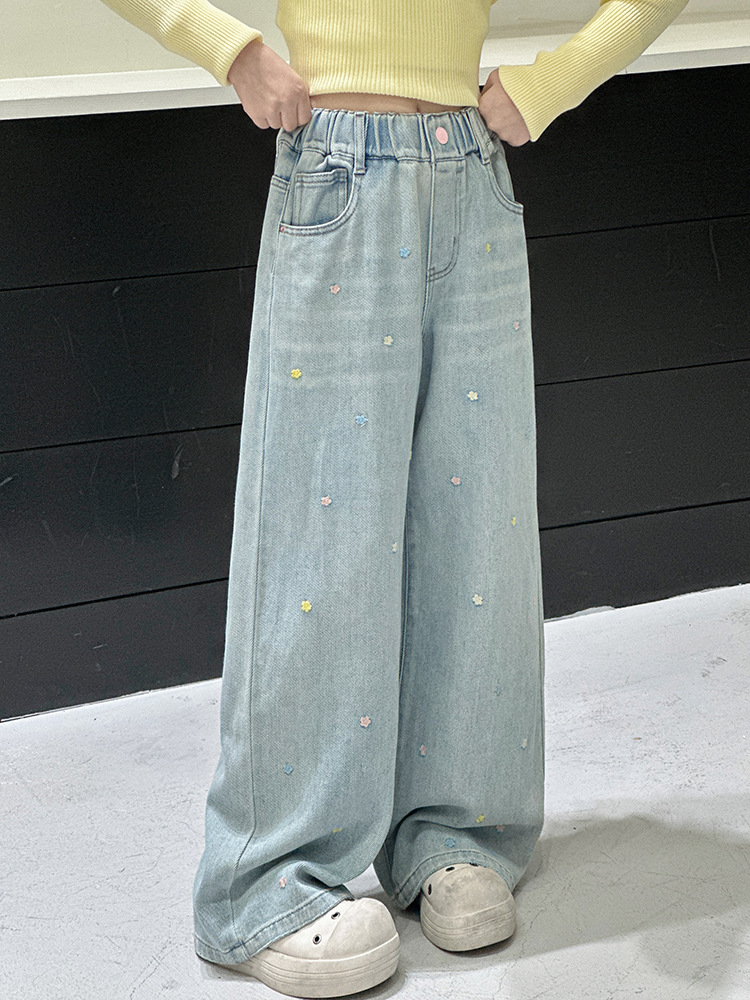 designer kids pants Fashion 2025 Wide Leg Jeans for Girls, Spring Loose Straight Leg Pants, Korean Style Casual Trousers for Big Girl Teen