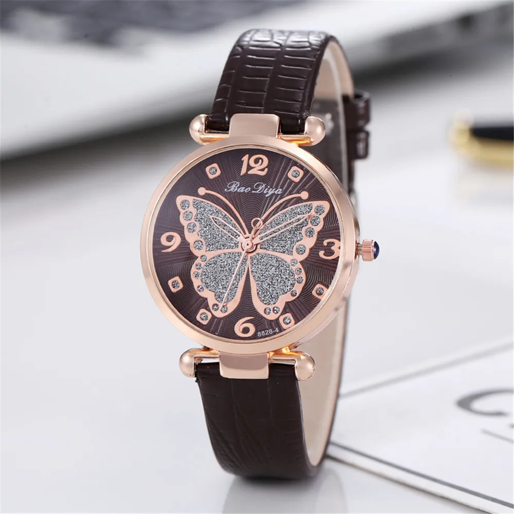 Butterfly Diamond Dial Women Quartz Watches Fashion Casual Ladies Wristwatches Simple Woman Leather Clock Montre Femme 251027