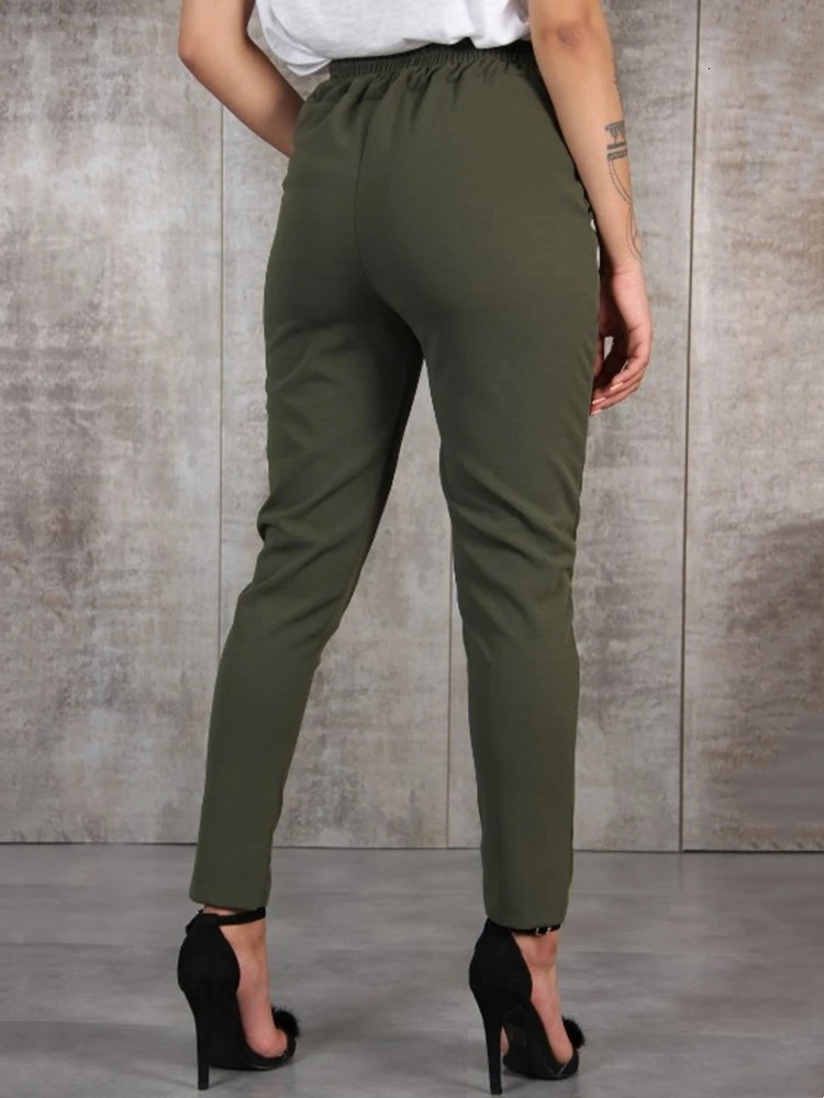 BornToGirl Spring Summer Autumn Casual Slim Chiffon Thin Pants For Women High Waist Black Khaki Green Pants Woman Trousers 251022