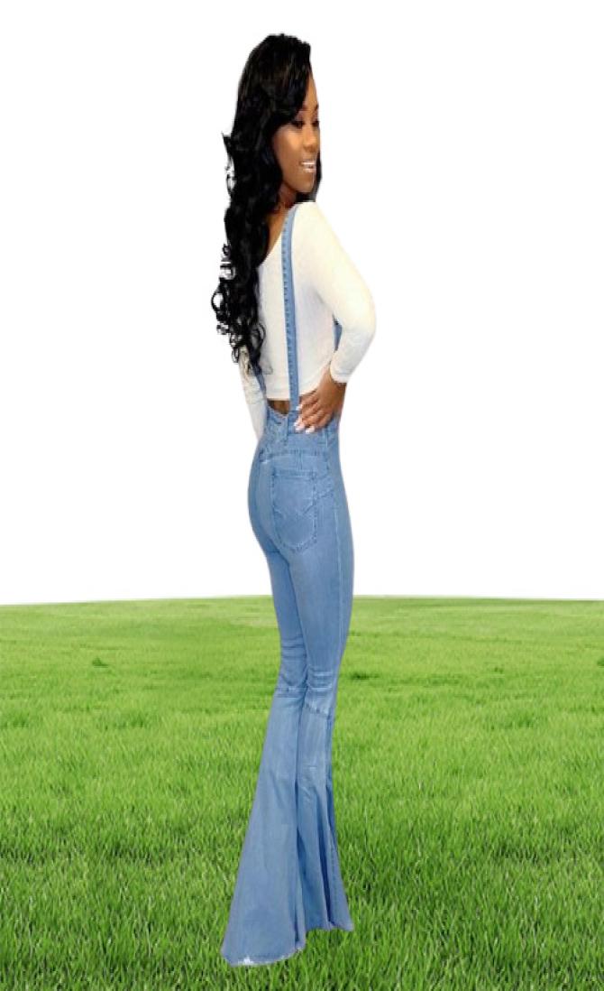 Women's Jumpsuits Rompers Tsuretobe Casual Flare Ripped Denim Jumpsuit Women Fashion Wide Leg Pant Romper Spaghetti Strap