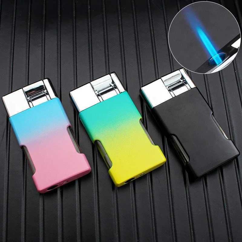 Metal New Stylish Blue Flame Metal Unusual Butane Gas Cigarette Cigar Lighter Mini Windproof Lighter Gadget Gift for Men C251022