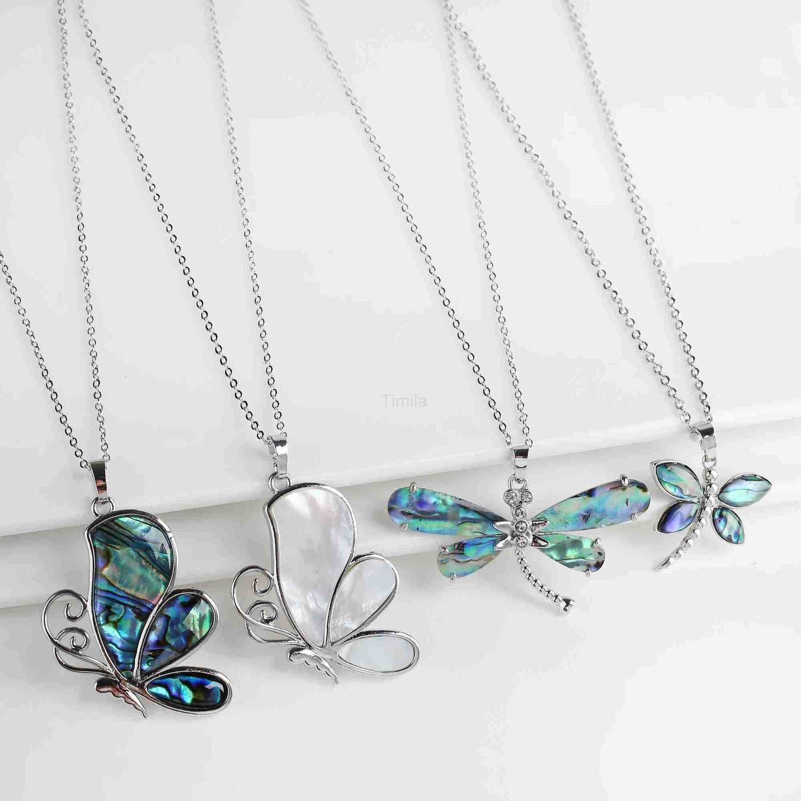 New Creative Natural Shell Design Insect Butterfly Dragonfly Pendant Necklace Personalized For Woman Party Vintage Jewelry Gift U251022