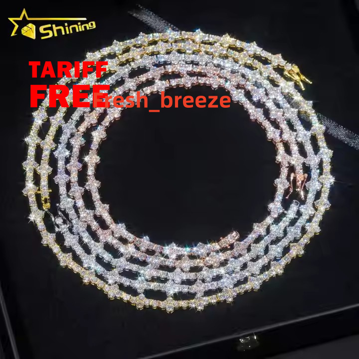 In Stock Cheapest Price Hip Hop Jewelry 925 Sterling Silver 3mm VVS Moissanites Diamond Cross Necklace Moissanite Tennis Chain