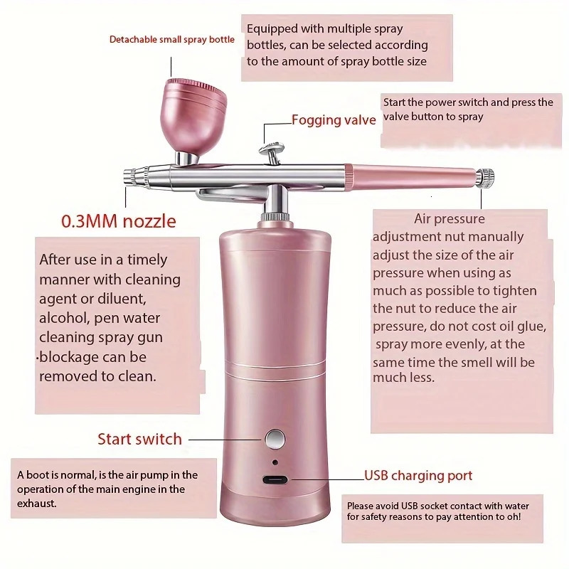 Airbrush Nails with Compressor Portable Airbrush For Nails Art Paint Craft Cake Decoration Nano Steam Gun Spray Compressor 251015