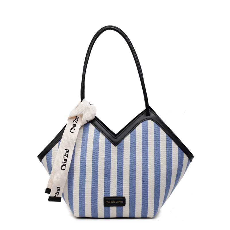Luxury Brand Designer Bag 2025 New Women's Bag Urban Simple Color-Block Striped Shoulder Bag High-End Ribbon Commuting Tote Bag