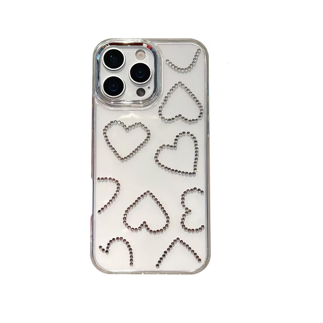 INS Flash Diamond Heart Compatible with iphone 17 Phone 16Pro Full Coverage 15 High-end Feel 14 Shockproof 13 Protective Case 11