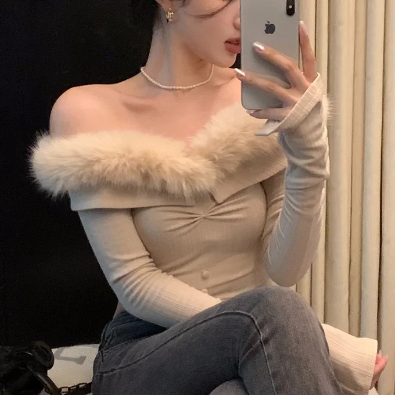 Winter for Women Korean Style Retro Plush Patchwork Warm Soft Cashmere Sweater Longsleeved Slim Knit Pullover Tops 251016