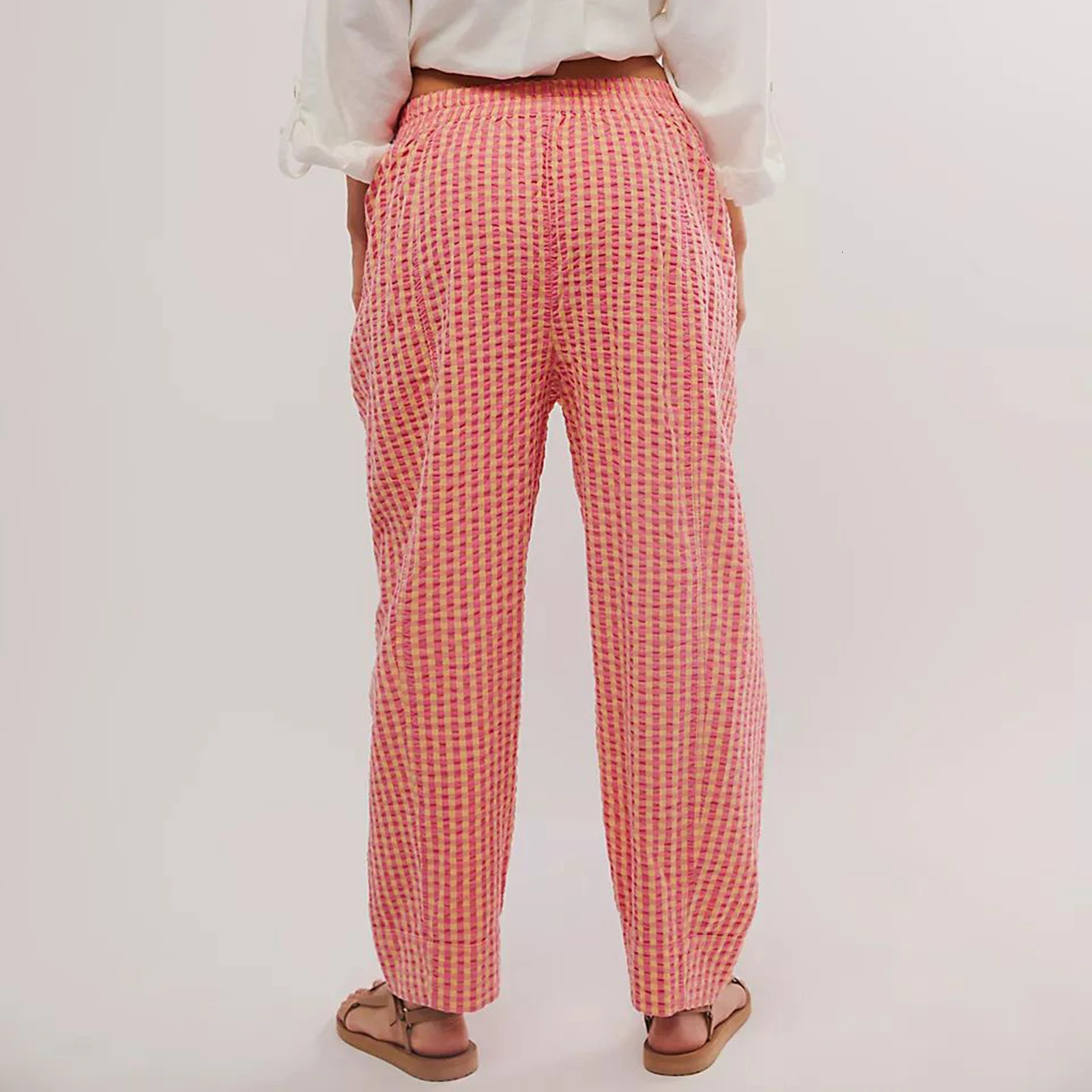 Y2K Gingham Wide Leg Lounge Pants Plaid Drawstring Pajama Pants Checked Loose Fit Pj Pants Trousers Casual Home Pant 251016
