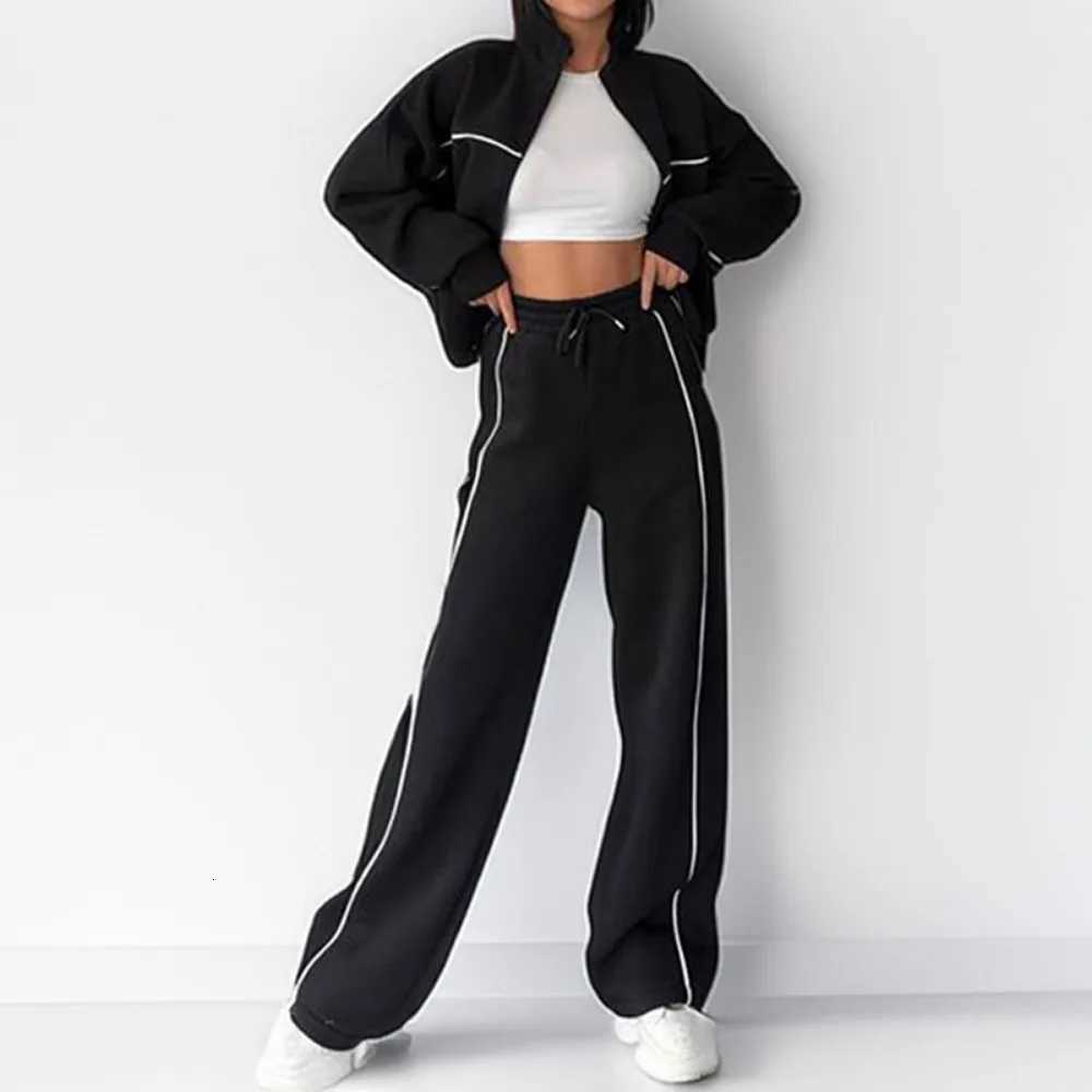 Women Two Piece Sets Tracksuit Outfit Jacket Sweatshirts Pocket Drawstring Long Pants Suit Thick Casual Office Lady AutumnT251022