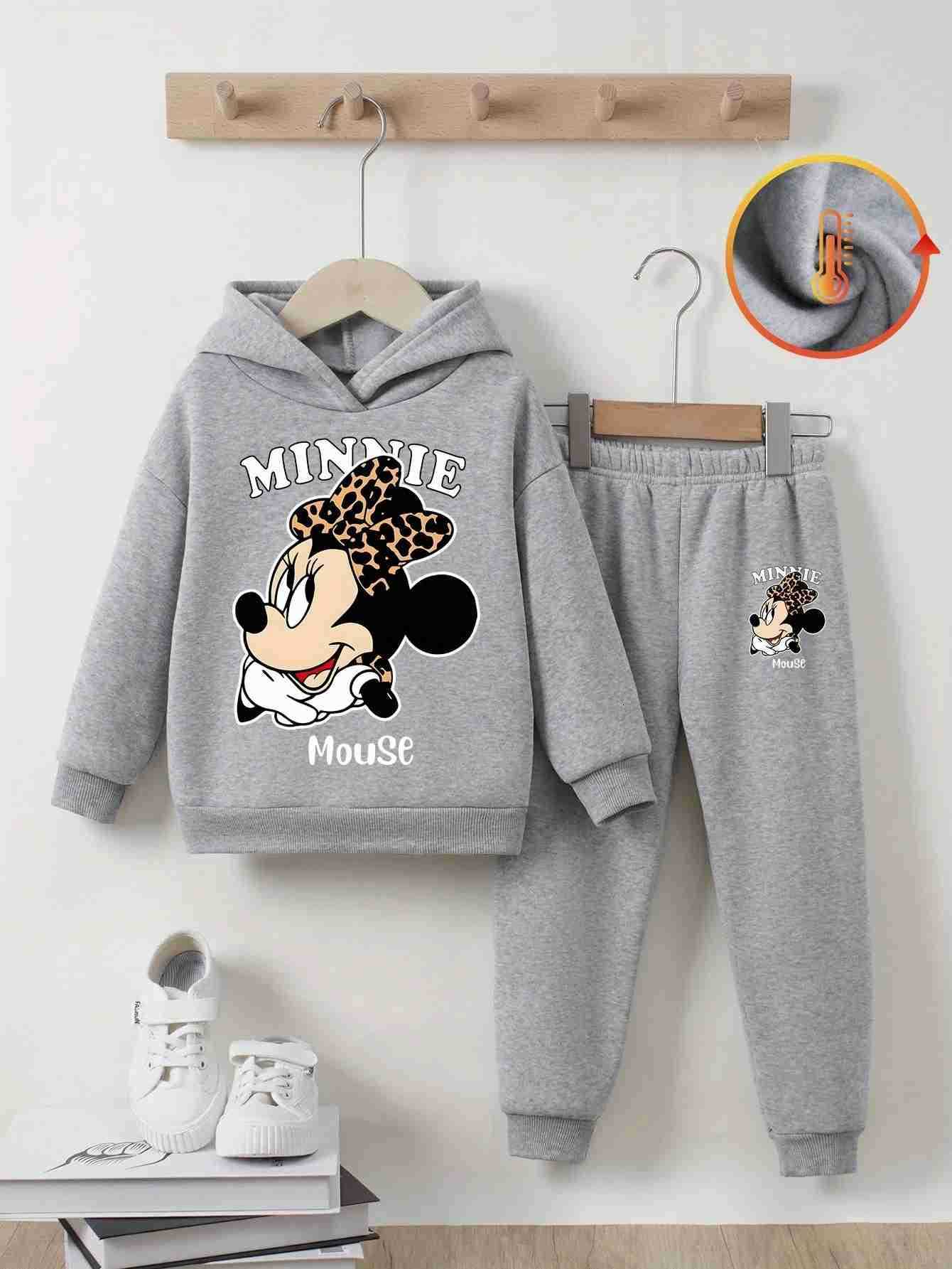Disney girls twopiece longsleeved pants suit with cute Mickey print new autumn and winter hooded fleece sweatshirt regular H251022