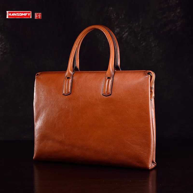 2025 New Genuine Leather Mens Briefcase Cowhide Handbags Business Casual Large Capacity Computer Bag Shoulder Messenger Bags W251022