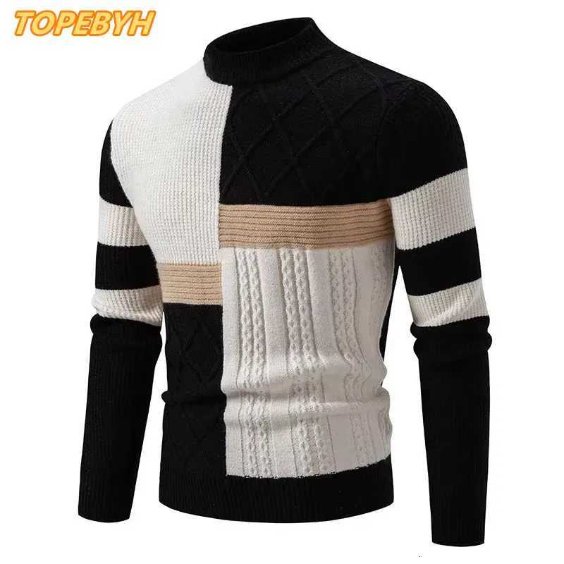 2025 High Quality Mens New Autumn and Winter Casual Warm Color Block Sweater Knit Tops Man ClothesXJ251022