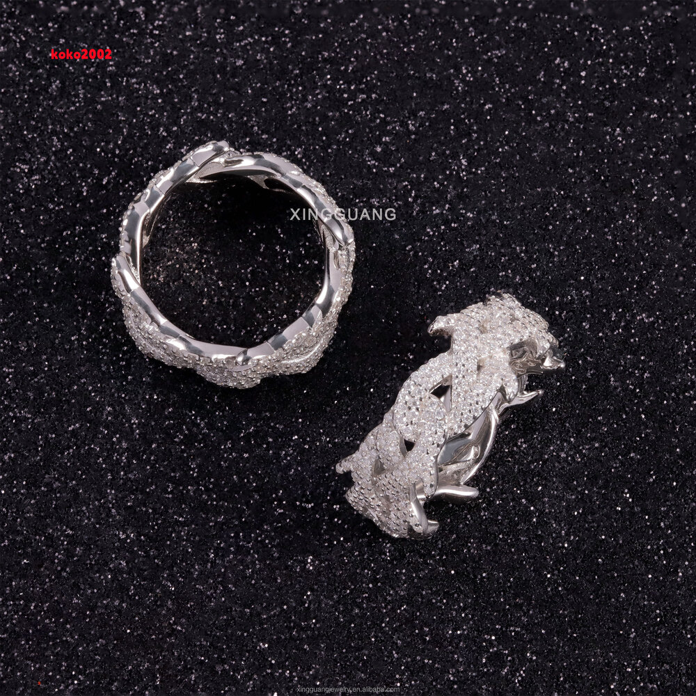 XingGuang Moissanite Ring Pass Diamond Test Hip Hop Jewelry 925 Silver Iced Out VVS Moissanite Diamond Fashion Ring for Rapper