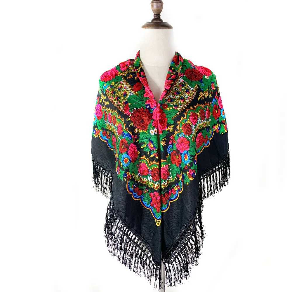 120120cm New Design Russian Square Scarf Luxury Women Floral Print Ukrainian Fringed Handkerchief Shawls Babushka Head Wraps J251118