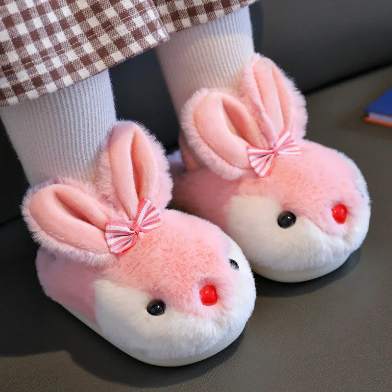 Children Winter Thick Slippers Kids Cottonpadded Shoes Baby Indoor Warm Girls Cute Cartoon Rabbit Animal Slides 251022