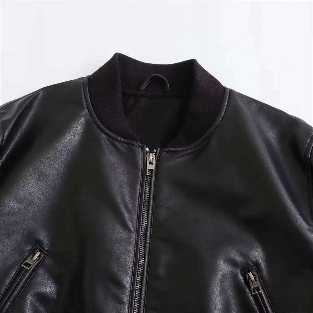 Autumn and Winter New Women's Fashion Versatile Short Motorcycle Faux Pilot Jacket Leather Coat