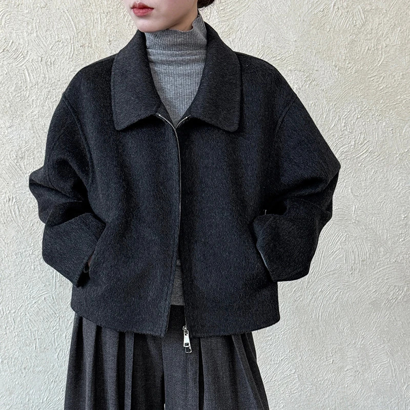 LANMREM Korean Trendy TurnDown Collar Doublefaced Woolen Coat Autumn Winter Short HighEnd Zipper Overcoat 2DB5640 251020