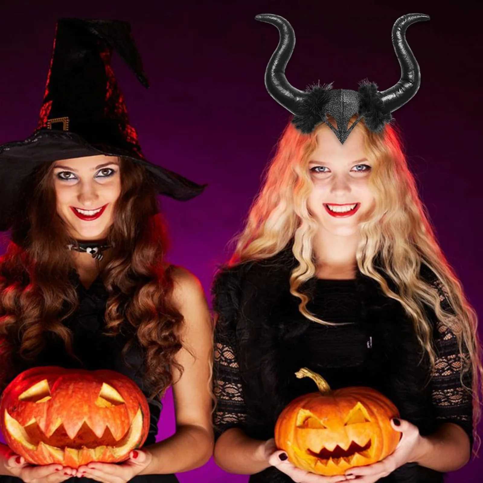 1PC Bull Horns Headband with Fur Black Halloween Party Cosplay Prop Stylish Costume Decoration V251022
