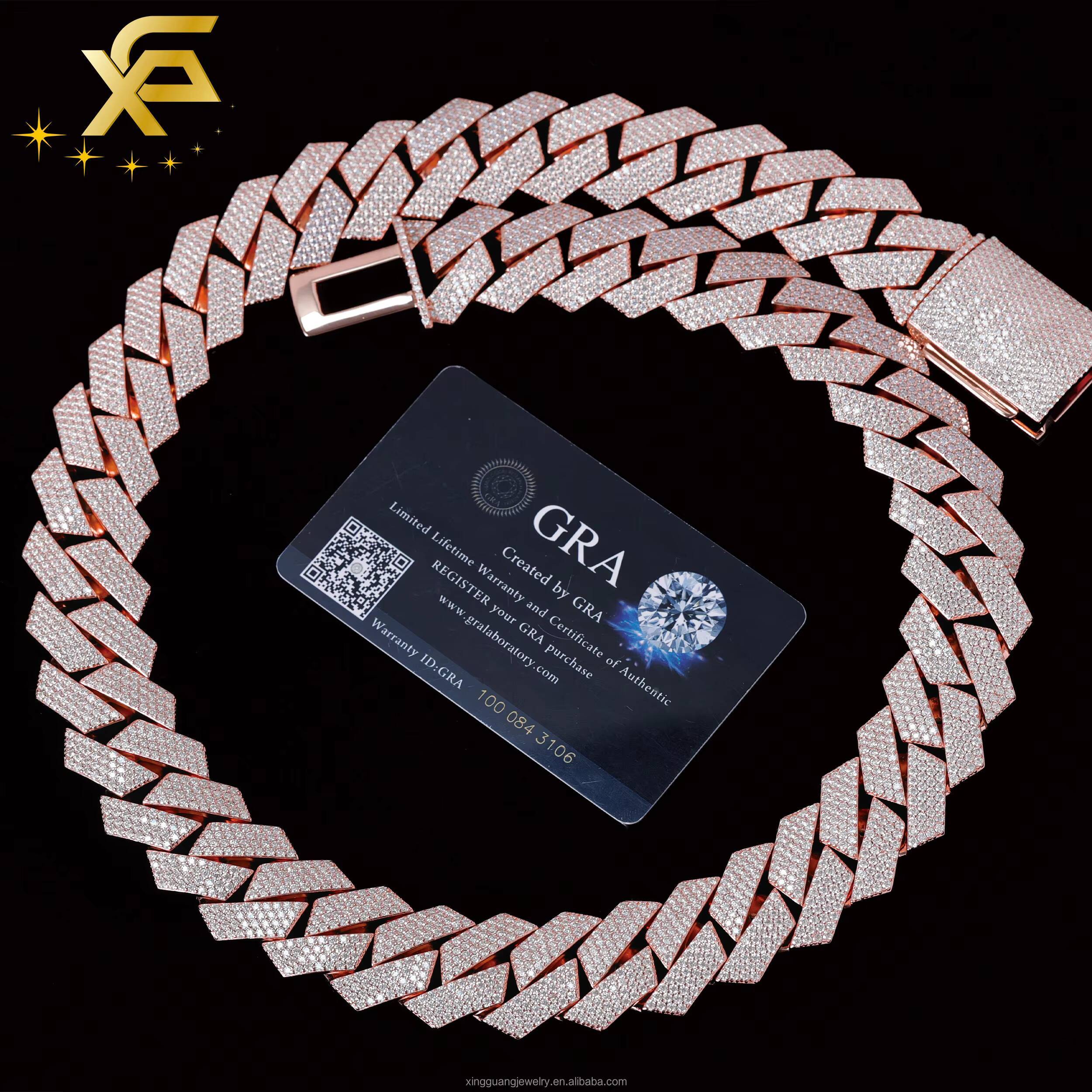 Luxury Cuban Chian Vvs Moissnaite Iced Out Jewelry Sterling Silver 925 White Gold Plated 24mm Mens Mosaic Hip Hop Necklace